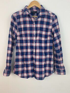 Banana Republic Classic Fit Plaid Button Up Shirt Size M Pink Blue Cotton